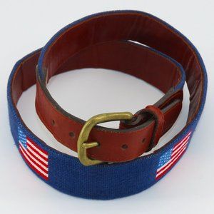 American Flag Needlepoint Belt in Navy by Smathers & Branson, Size 36